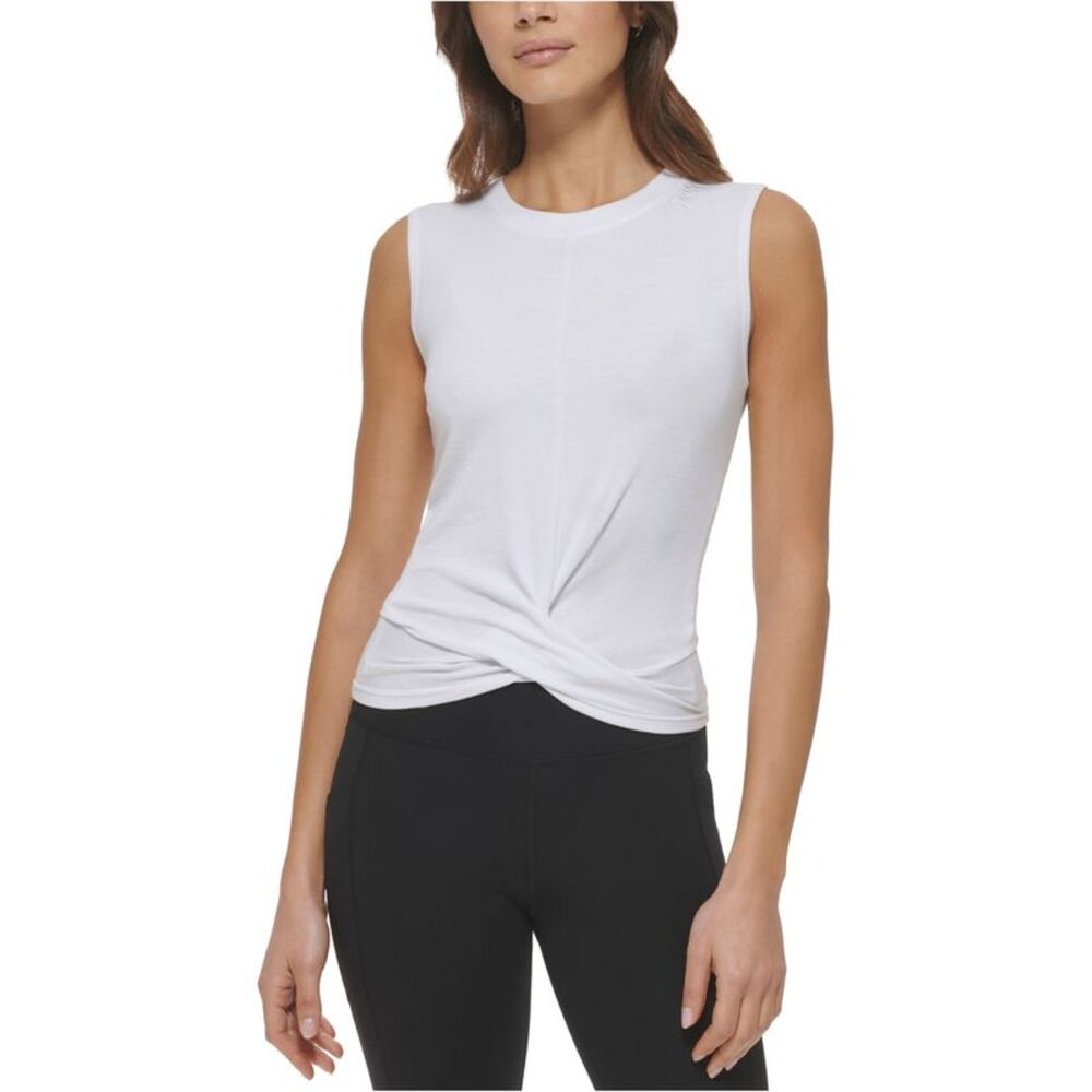 DKNY Womens Ribbed Tank Top, White, XL, DM